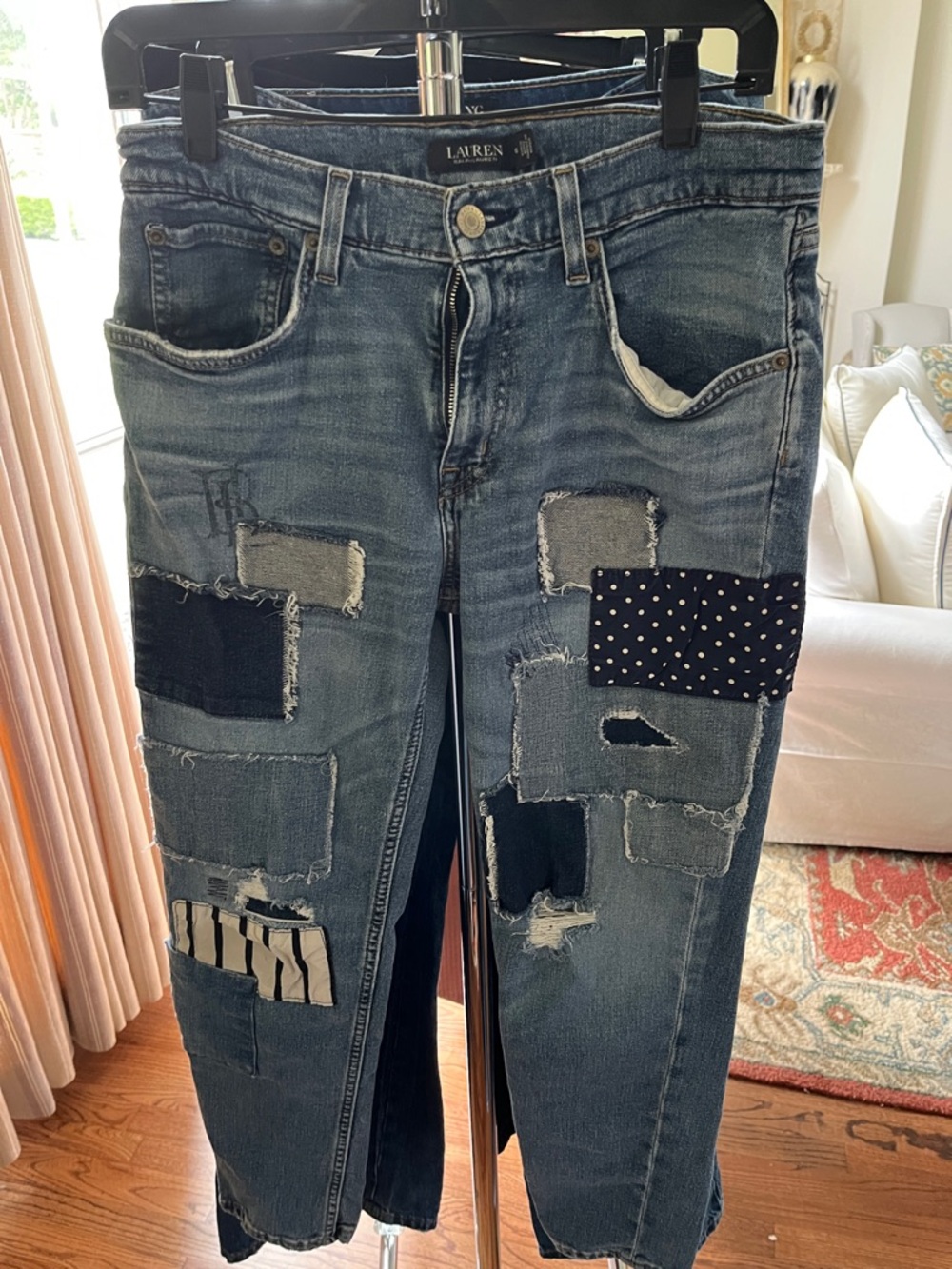 Lauren Ralph Lauren Distressed Patchwork Women’s Jeans - Blue